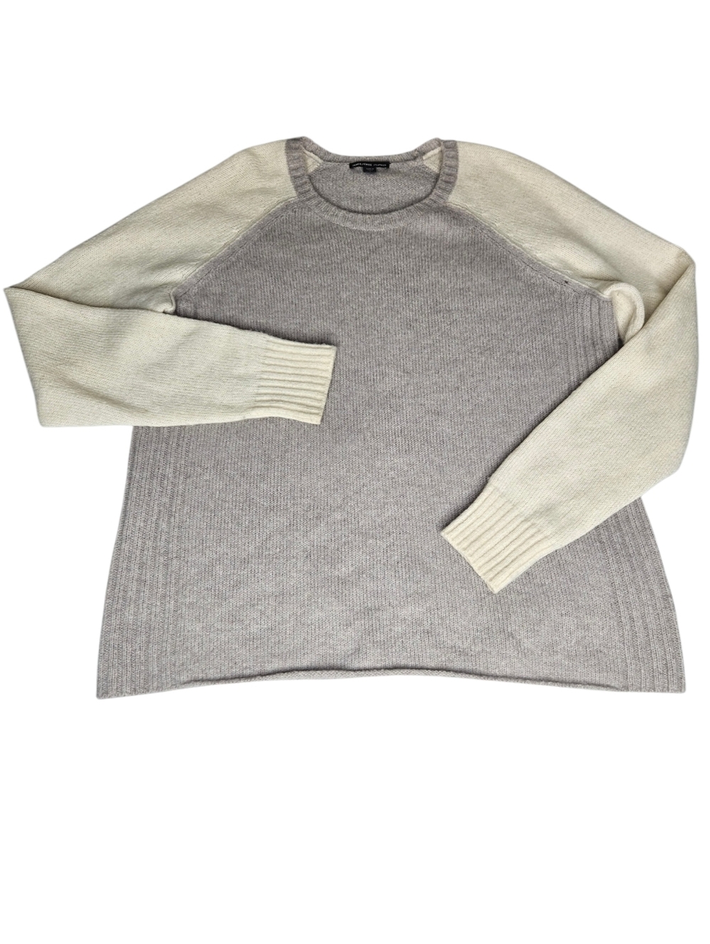 James Perse Womens Beige Gray Roll Hem Cashmere Raglan Crew‎ Sweater Sz 3 (Lg)
